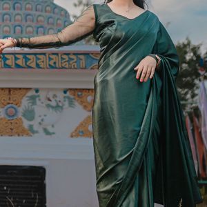Elegant Satin ready to wear Saree with  b