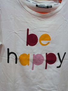 White "Be Happy" Graphic T-Shirt
