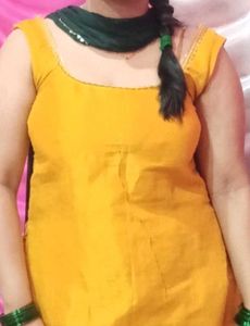 Yellow Kurta with Green Dupatta