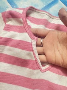 Pink and White Striped V-Neck Top