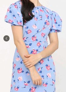 Blue Floral Puff Sleeve Dress