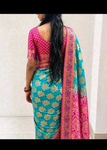 Stunning Teal &amp; Pink Silk Saree