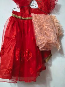 Red Embroidered kurti sharara set