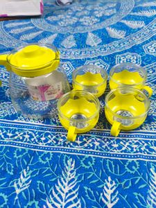 Glass Pitcher and Cups Set - Yellow