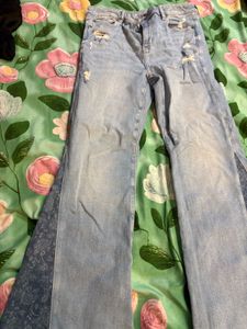 Light Wash Ripped Wide Leg Jeans