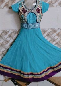 Stunning Blue Anarkali Gown with Embroidery