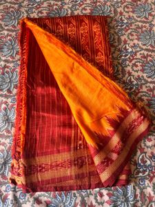 Vibrant Orange and Red Ikat Saree