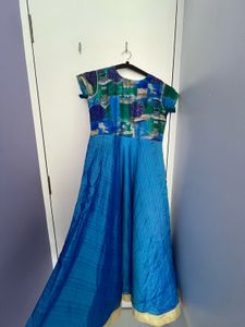 Blue Ethnic Gown with Printed Bodice
