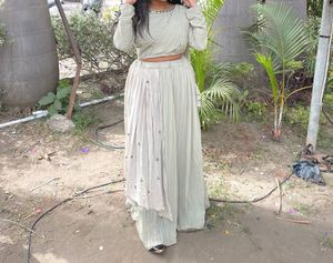 Pleated Cloth Chaniya Choli Drape Attached Du