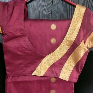 Maroon Silk Saree with Blouse