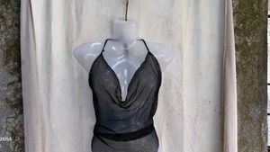 69. Sheer Black Halter Neck Swim Top