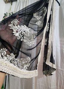 Elegant Black Dupatta with Silver Embroidery