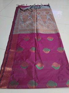 Elegant Purple Saree with Gold Border