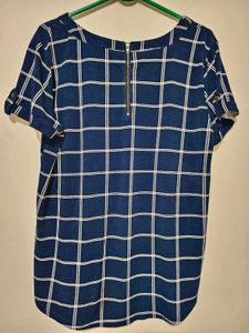 Chic Navy Blue Plaid Top