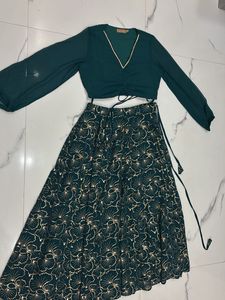 Green Floral Skirt &amp; Top Set