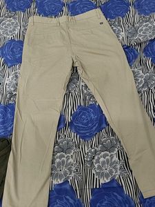 Beige Solid Full Length Athleisure Men Regular Fit