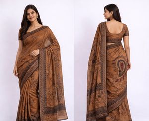 Elegant Brown Printed Saree