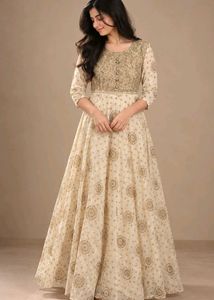 Elegant Cream & Gold Ethnic Gown