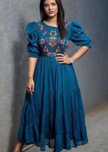 Elegant Teal Embroidered Gown