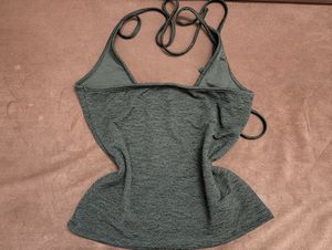 Dark green Textured Halter Neck Tank Top