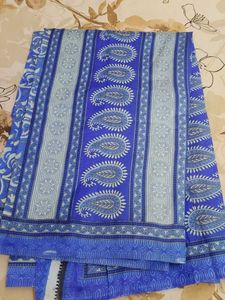 Blue Paisley Print Saree