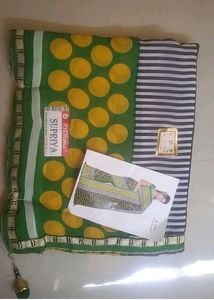 Beautiful Green Yellow Polka Dot Saree
