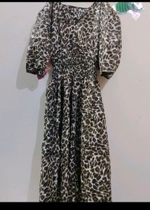 Women Korean Long Dress Leopard Print