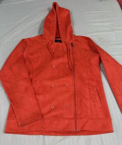 Orange Hooded Double-Breasted Jacket