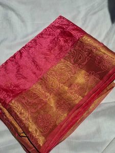 Vibrant Pink Silk Saree with Gold Border