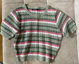 Crocheted Striped Short Sleeve Top