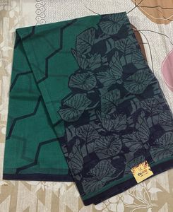 Blue Green Pure Cotton Saree with blouse piece