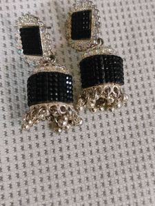 Elegant Black Jhumka Earrings and yellow