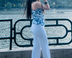 Blue &amp; White Patterned Halter Top