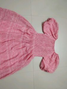 Pink and White Printed Smocked Dress