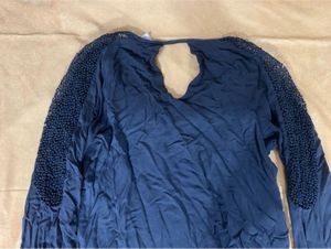 Navy Blue Embellished Long Sleeve Top