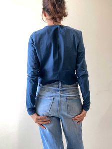 Blue Long Sleeve Graphic Top