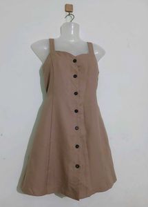 beige sleeveless A-line mini dress