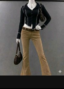 Ribbed Black Button-Up Top