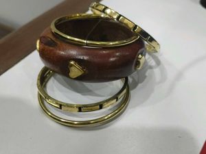 Unique Wood &amp; Gold Bangles Set