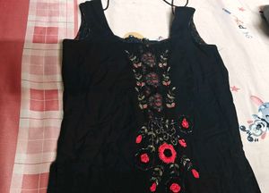 Black Kurta with Floral Embroidery