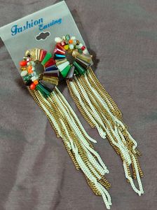 Colorful Beaded Stone Chain Earrings