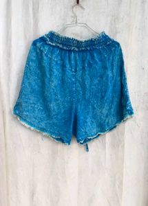 I. Blue Denim Ruffled Shorts
