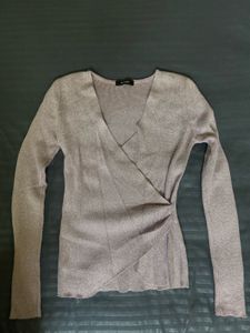 Sparkly Wrap-Style Long Sleeve Top
