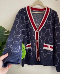 Chic Blue Bear Print Knit Cardigan