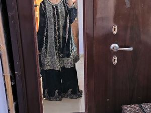 Black Embroidered frock Palazzo Set