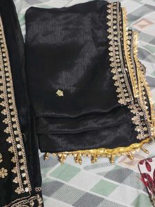 Elegant Black Kurta Set with Gold Embroidery