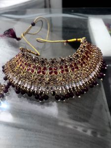 Elegant Maroon &amp; Gold Jewelry Set