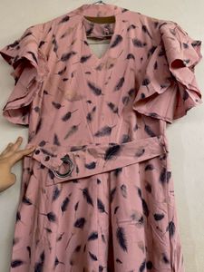 Pink Feather Print Maxi Dress