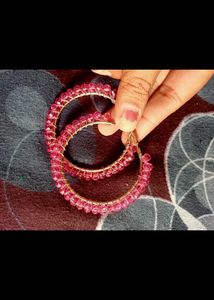 Pink Beaded Hoop Earrings