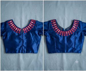 handmade royal blue gaji silk princess cut blouse